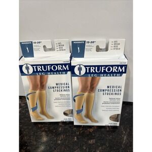 2 pair Trueform MicroFiber Medical Compression Stockings Medium Beige